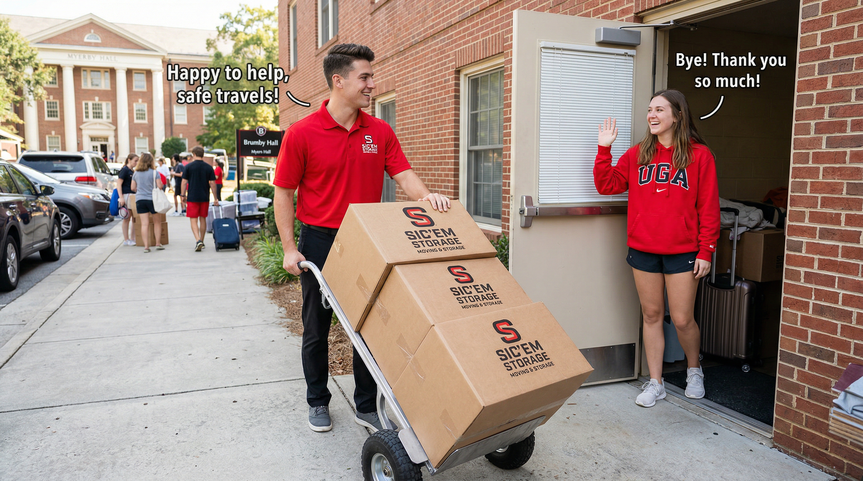 Sic'em Storage crew loading a student's boxes during UGA move-out